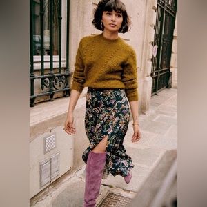 Sezane Tammie Skirt Navy Arabesque Flowers